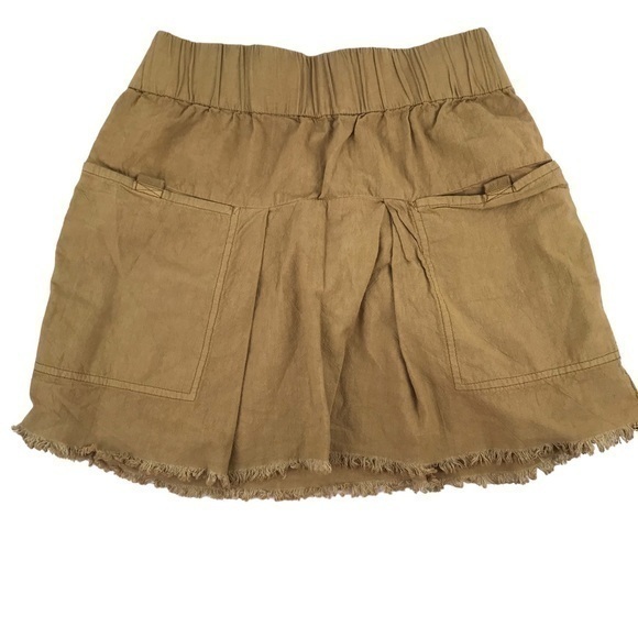 Free People Mariposa Mini Skirt XS Cocoa Tan Elastic Waist Pockets Cotton Frayed - Picture 1 of 5